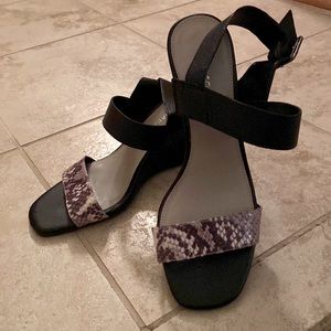 Black and Snakeskin Wedge Sandals